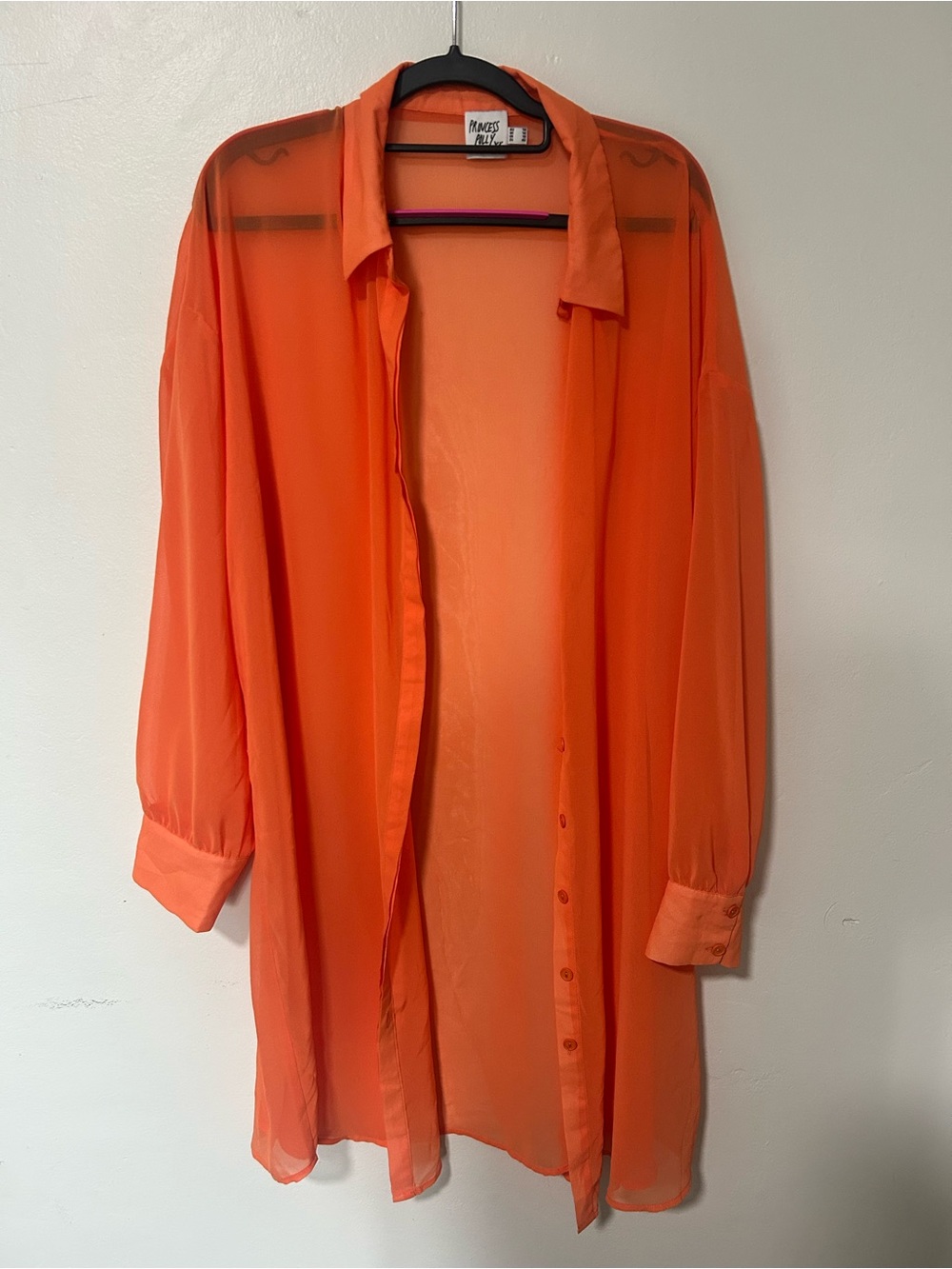 Princess Polly Sheer Button-Front Shirt Jacket - Neon Orange